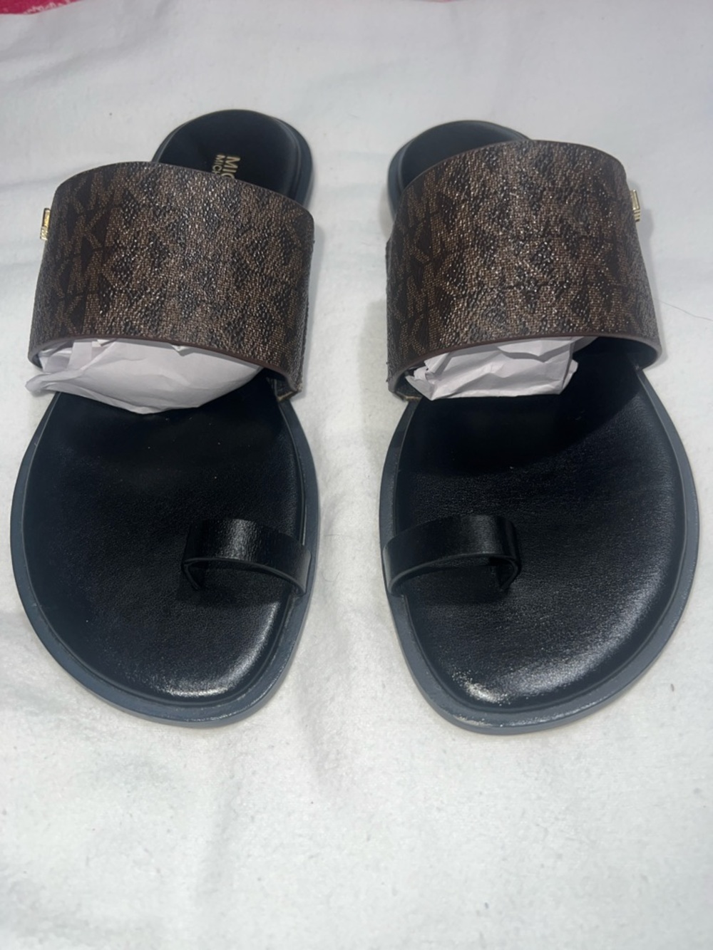 MICHAEL Michael Kors August Flat Sandals- Brown/ Black Logo